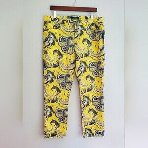 NWT Lauren Ralph Lauren Yellow paisley cotton denim pants size 14